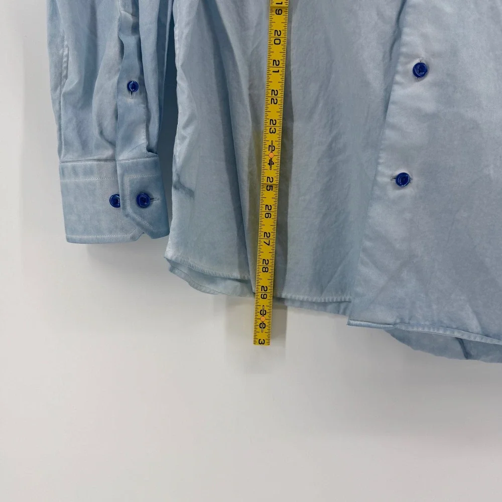 Eton Contemporary Fit Blue Marbled Cotton Dress Shirt Mens 17.5 44 Button Down